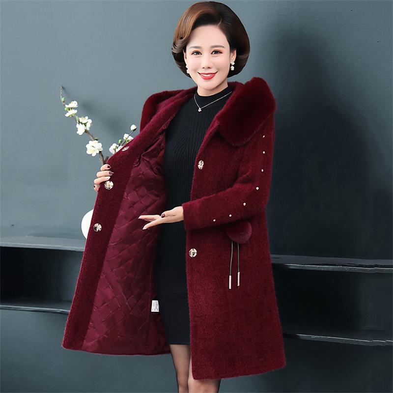 

2020 Women Autumn Winter Hooded Fake Fur Coats Female Artificial Faux Sheep Sheared Jacket Thick Warm Outwear Plus Size 5XL Y06, Green 02