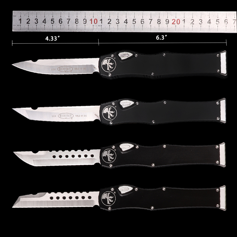 

promotion CNC Micro auto tech knife with plastic sheath D2 steel satin blade alum handle pocket knives outdoor knifes men gift present