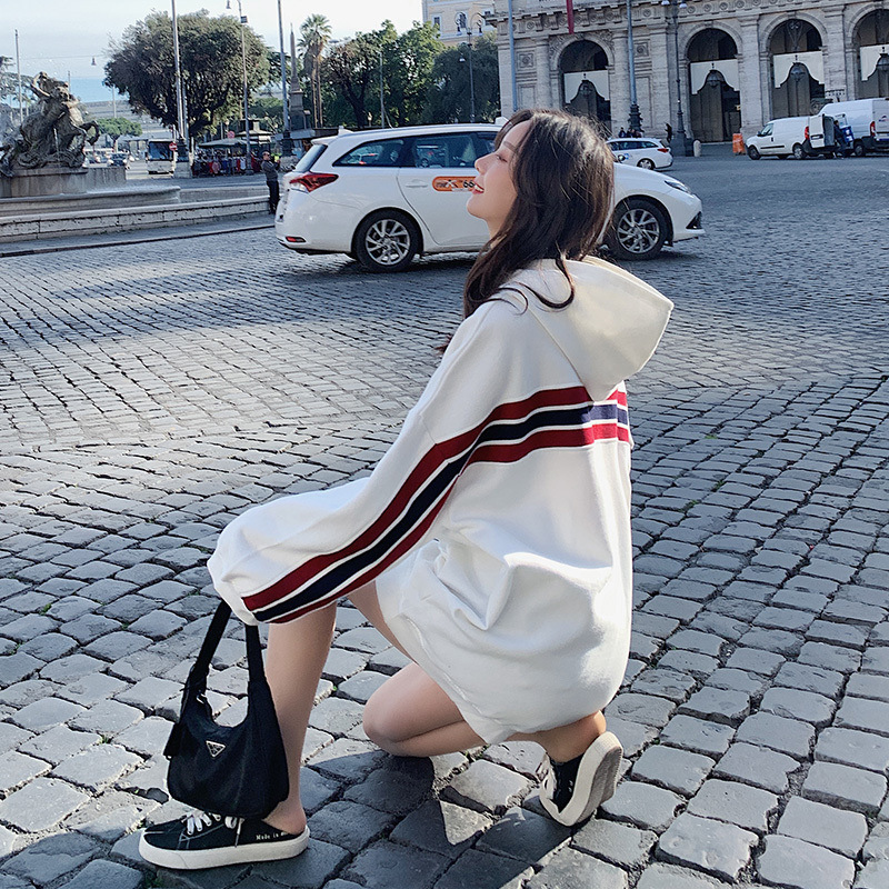 

2020 Spring New Chic Korean-Style Loose White Hooded Versatile Harajuku Students Hoodie Coat Womens Fashion /40