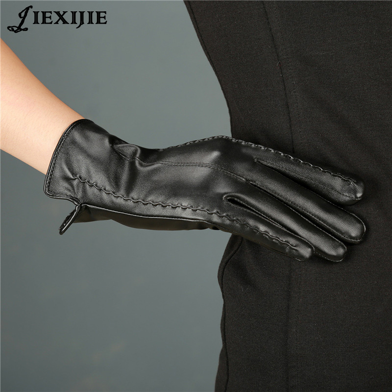 

Five Fingers Gloves Trendy Quality Elegant Genuine Lambskin Leather Autumn And Winter Thermal Female