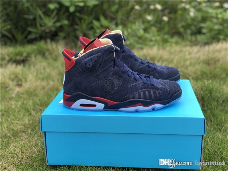 

2020 Authentic Air 6 High DB Doernbecher Basketball Shoes Men Navy White Varsity Red Metallic Gold 15th Anniversary With Original Box 7-13, Blue