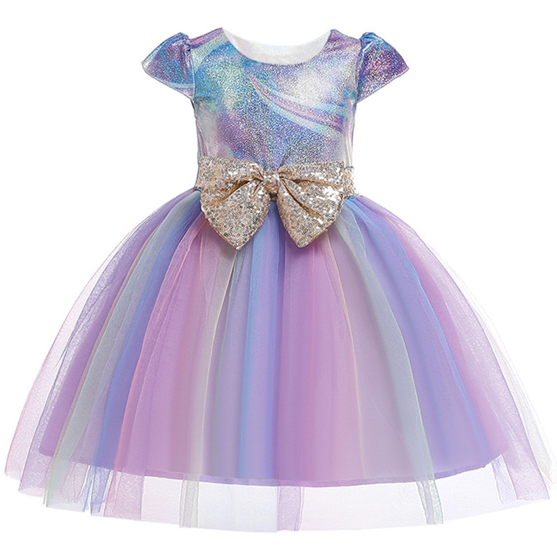 

Sequins Bow Kids Dresses for Girls Kids Evening Wedding Gown Rainbow Tutu Princess Dress 2 6 8 10 Years Girls Children Clothing, Pink