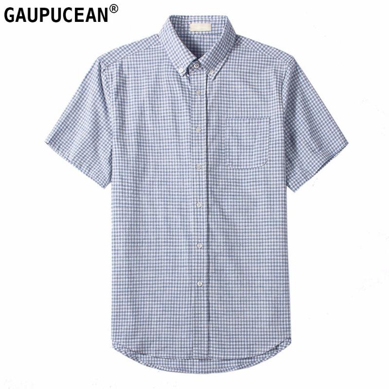 

Men Short Sleeve Shirt 100% Cotton BIG Size Summer Anti-static Blue Grey Red Plaid Casual Street Male Quality Man Shirts