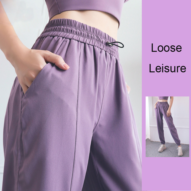 

2020 new high waist drawstring fitness pants Europe and the United States 0 thread peach hips loose loose sports yoga clothes, Black