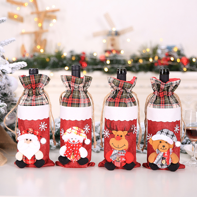 

Creative Gift Bag Champagne Wine Set Home Club Hotel Restaurant Christmas Decorations Vintage Old Man Snowman Wine Bottle Set