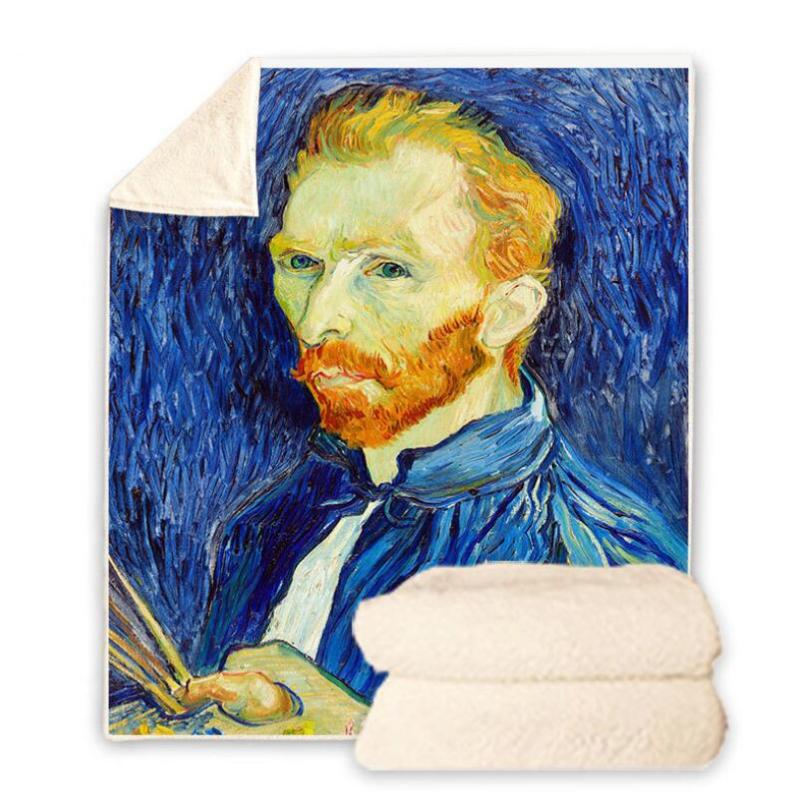 

Gogh Oil Painting 3D Printed Sherpa Blanket Couch Quilt Cover Travel Bedding Velvet Plush Throw Fleece Blanket Bedspread V15