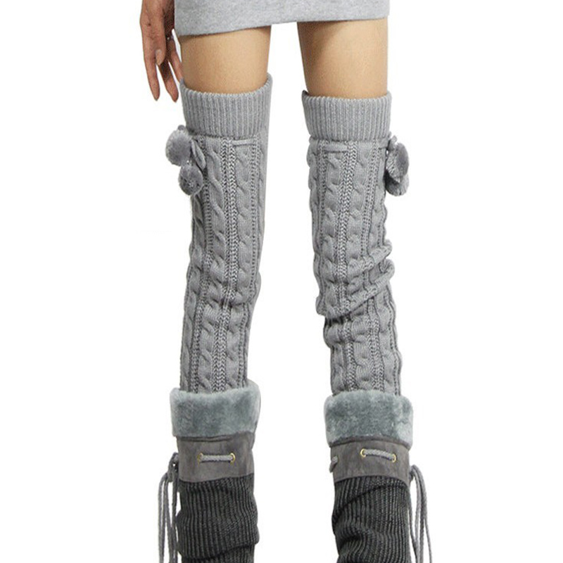 

Sparil Women Winter Long Legging Warmers Knitted Tie Ball Boot Knee High legging Crochet Beenwarmers Female High Quality, Brown