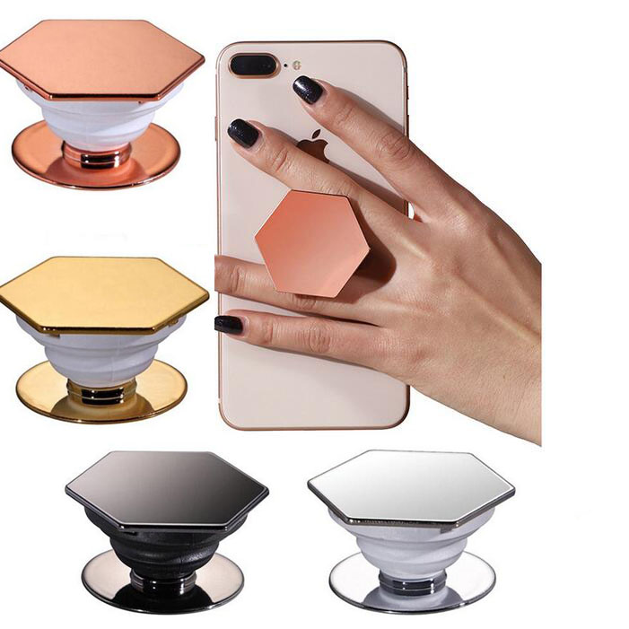

Universal Finger Holder Grip Expandable Hexagon Electroplate Plating Cell Phone Holder Opp Bag Package 3m Glue 360 Degree Rotation
