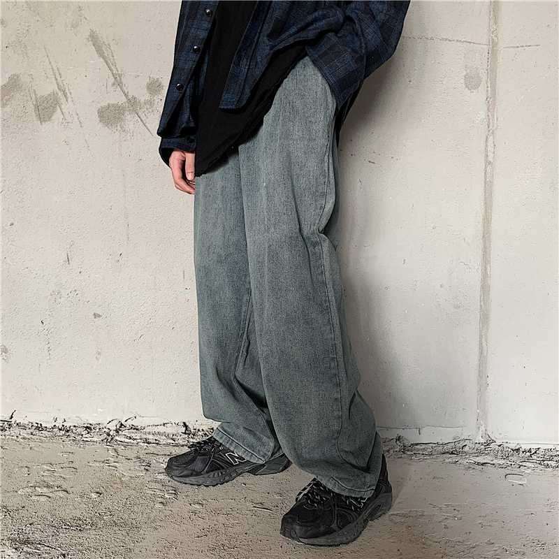 

GOOHOJIO 2020 New Vintage Loose Denim Pants Men Oversized High Waist Denim Pant Men Casual Wide Leg Chic Jeans Trousers for, Blue