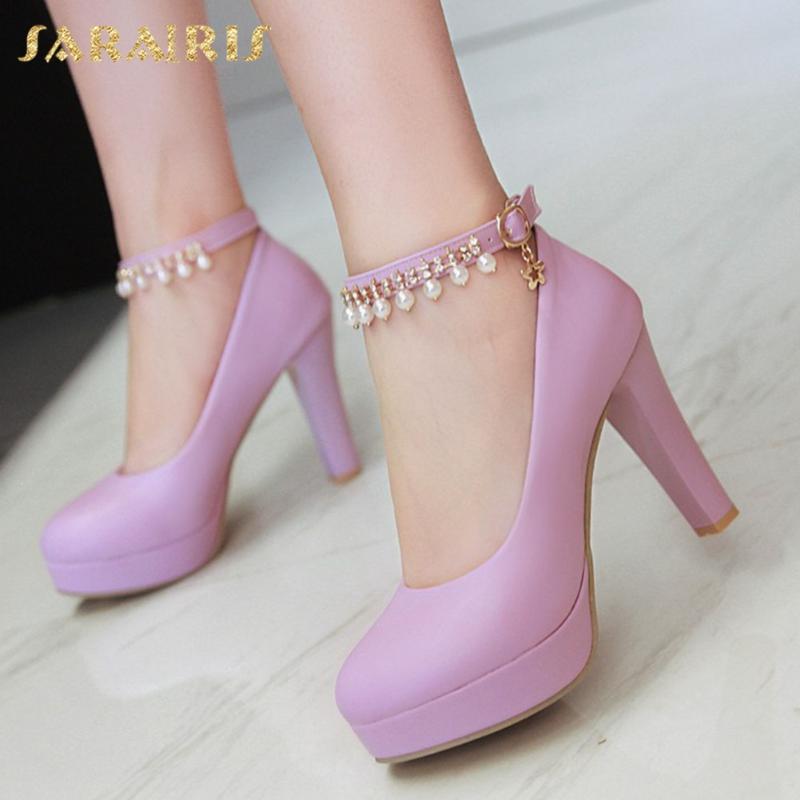 

SARAIRIS 2020 Big Size 43 Party Wedding High Heels Platform Elegant Office Lady Peals ankle-strap Pumps Shoes Women, White