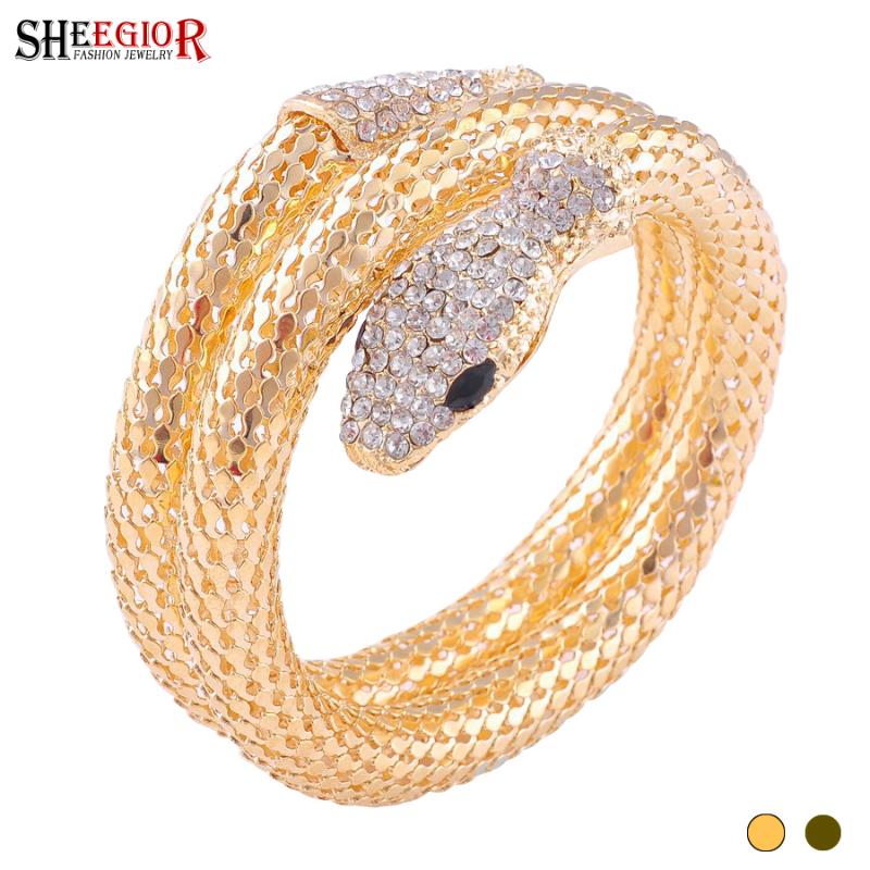 

SHEEGIOR Gold Snake Long Bracelets Bangles for Women Accessories Rhinestone Vintage Curved Stretch Elastic Jewelry