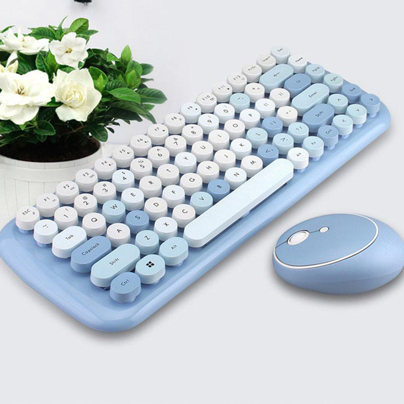 

2020 Wireless Bluetooth Waterproof Keyboard Retro Colorful 84 Round Keys For Office PC Desktop Notebook Bluetooth Mac Windows