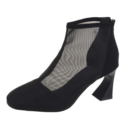 

Cool boots women 2020 new spring, summer and autumn fashion hollow thick heel mesh large size female short boots, Black