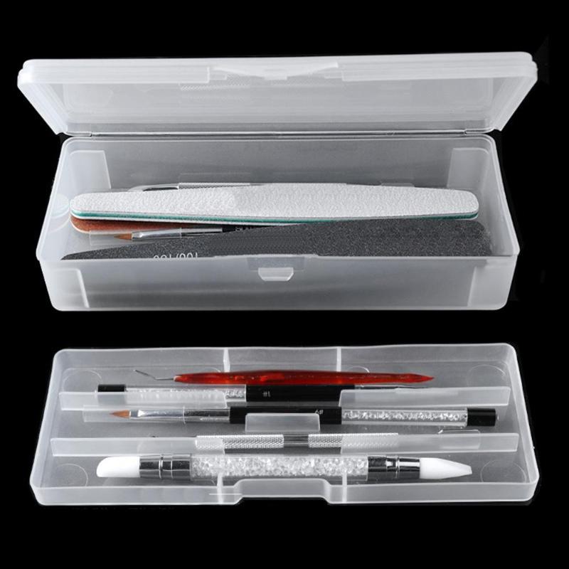 

Double-layer Rectangle Translucent Plastic Storage Box Nail Dotting Drawing Brush Pen Polishing Sponge Buffer Container Case