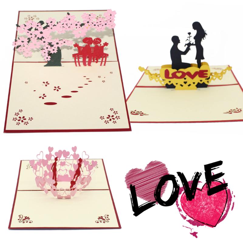 

1pcs 3D Up Greeting Cards With Envelope Laser Cut Post Card For Birthday Christmas Valentine' Day Party Wedding Decoration