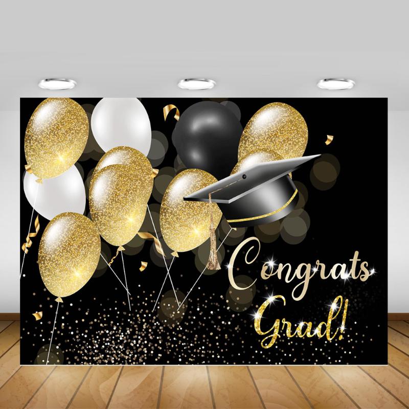 

Background Material Congrats Grad Themed Party Selfie Backdrop Graduation Class Of 2021 Banner Glitter Rose Gold Balloons Pographic