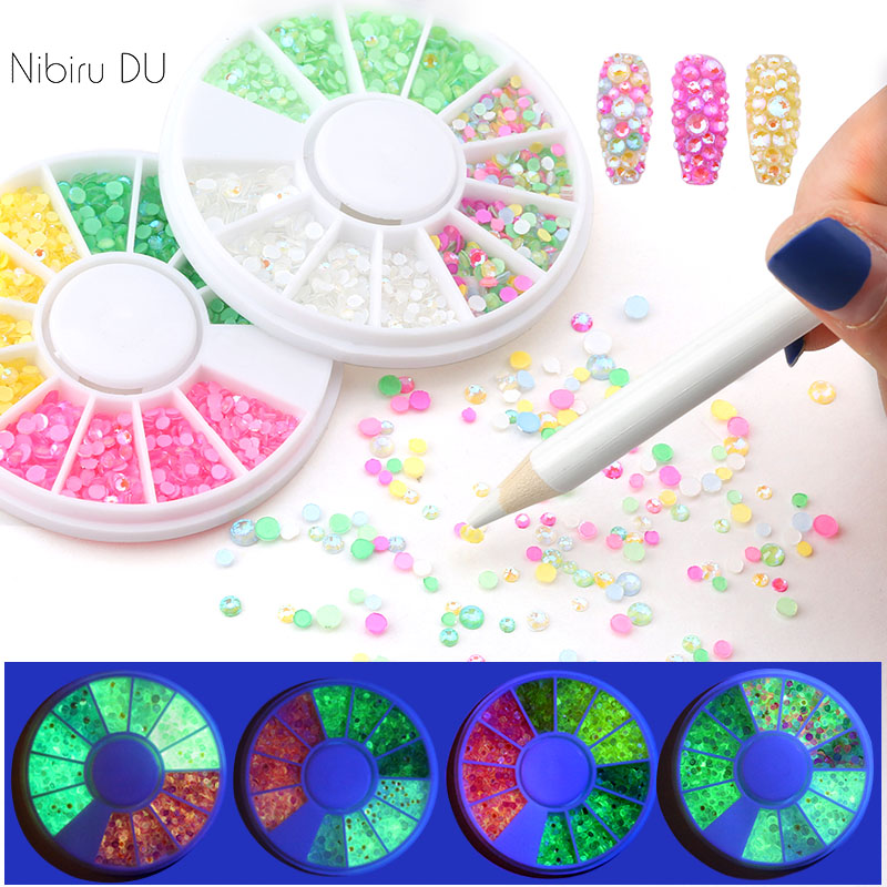 

1 box Multi-size SS4-8 Nail Luminous Rhinestones Dotting Pen Set For 3D Glitter Flatback Fluorescence Nail Art New Decorations