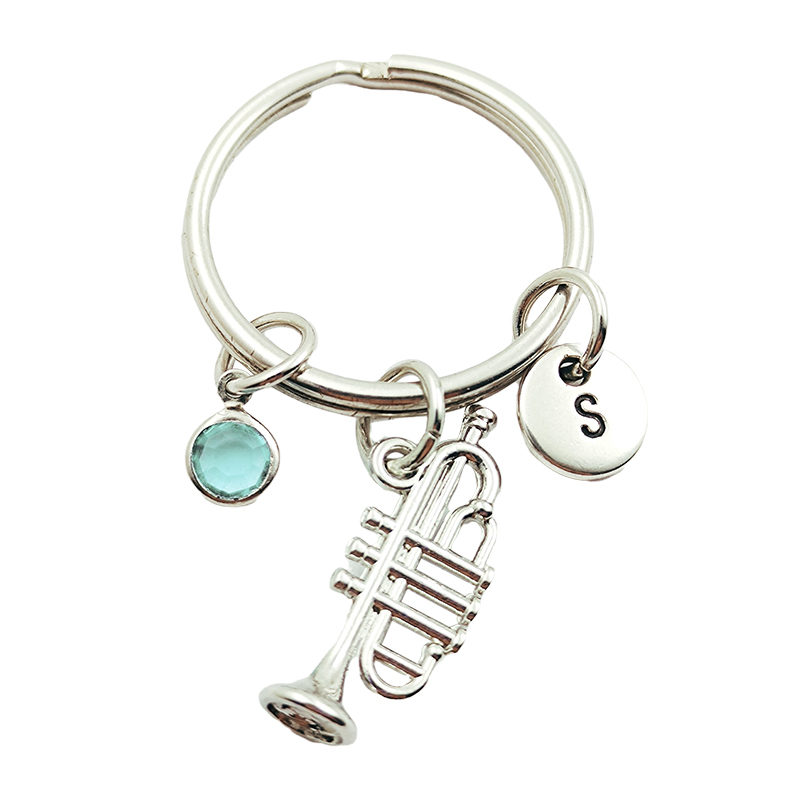 

Saxophone Music Creative Initial Letter Birthstone Keychains Keyrings Fashion Jewelry Women Gifts Accessories Pendants