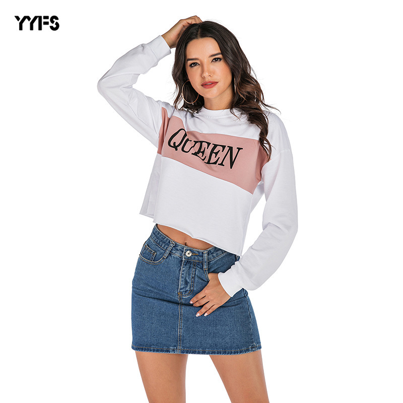 

cross-border European and American women' clothing collar printed letters show hilum fleece female long sleeves, White