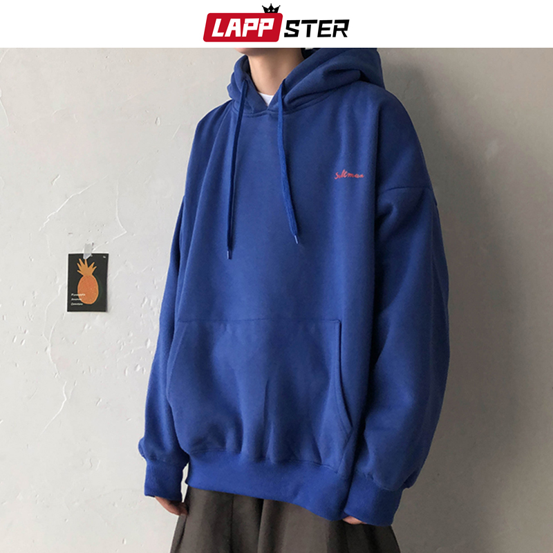 

LAPPSTER Men Solid Fleece Streetwear Oversized Hoodie 2020 Fall 7 Colors Harajuku Sweatshirts Letter Hooded Hoodies Plus Size, Black