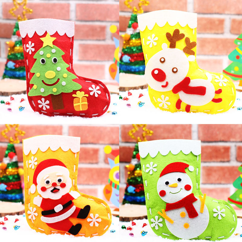 

Christmas Stocking DIY Kit Handmade Cartoon Sock Gift holder Bag Kids Toy santa claus Non-woven Gift Candy Bag Xmas ornament