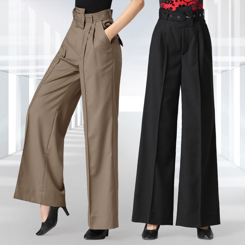 

Womens Ballroom Dance Pants New High Waist Lady's Latin Standard Practice Wide Leg black Trousers Dancing Waltz clothes