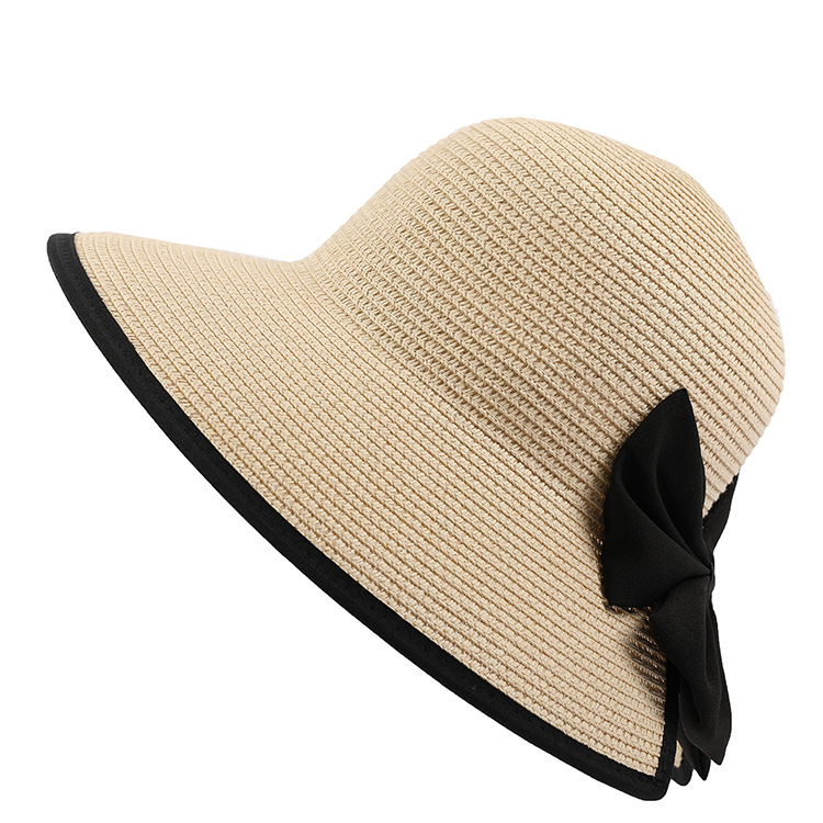 

Spring and summer new anti-ultraviolet leisure travel weaving women wild outdoor sunscreen straw hat with empty tail bow, White