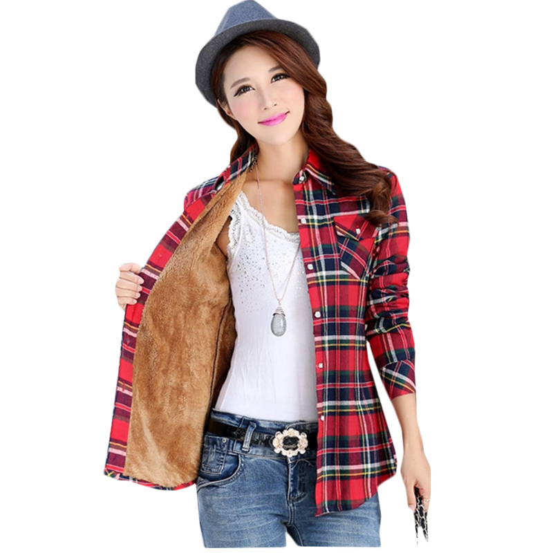 

Autumn Winter Ladies Female Casual Plus Thick Velvet Warm Long Sleeve Shirt Women Blouse Plaid Shirts Women Tops Blusas, 02