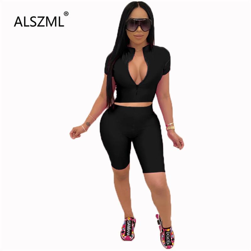 

2020 new fashion deep v neck short sleeve crop top and hot short 2 pieces set high street lady fashion tracksuits, Brown