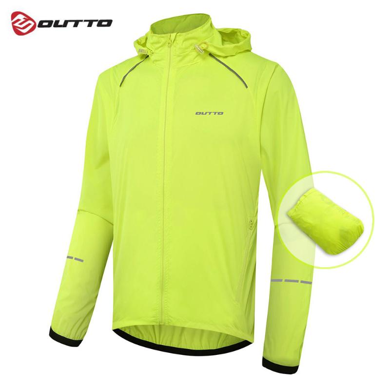 

Outto Reflective Cycling Jacket Men Rain Running Wind Jacket Light Breathable Windbreaker Bike, 190013 yellow green