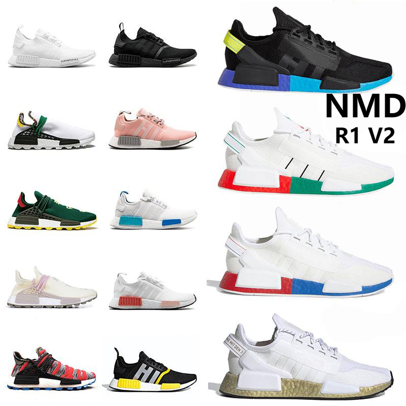 

Mens Shoes NMD R1 V2 aqua tones core carbon black and white mexico city grey silver gold metallic womens running sports sneakers, Color1