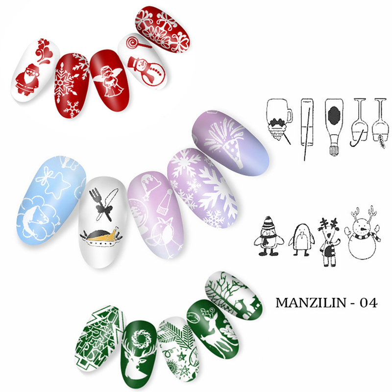 

Christmas Nail Stamping Plates Elk Santa DIY Image Stencil For Nails Polish Printing Templates Tools Nail Art Accessories