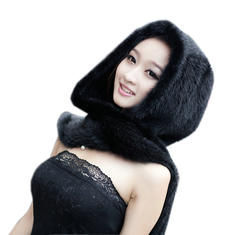 

2020 Real Scarf Luxury Women Scarves Winter Handmade Knitted Natural Hat Scarf Female, Black