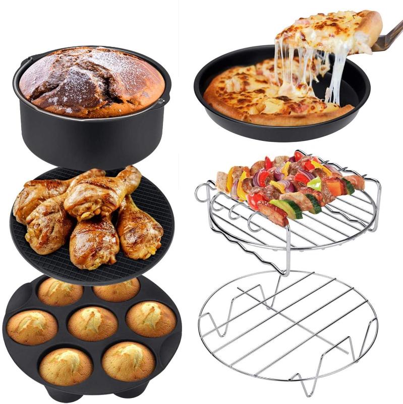 

12 Piece Set Air Fryer Accessories 9 Inch Fit for Airfryer 5.2-6.8QT Baking Basket Pizza Plate Grill Pot Kitchen Cooking Tool