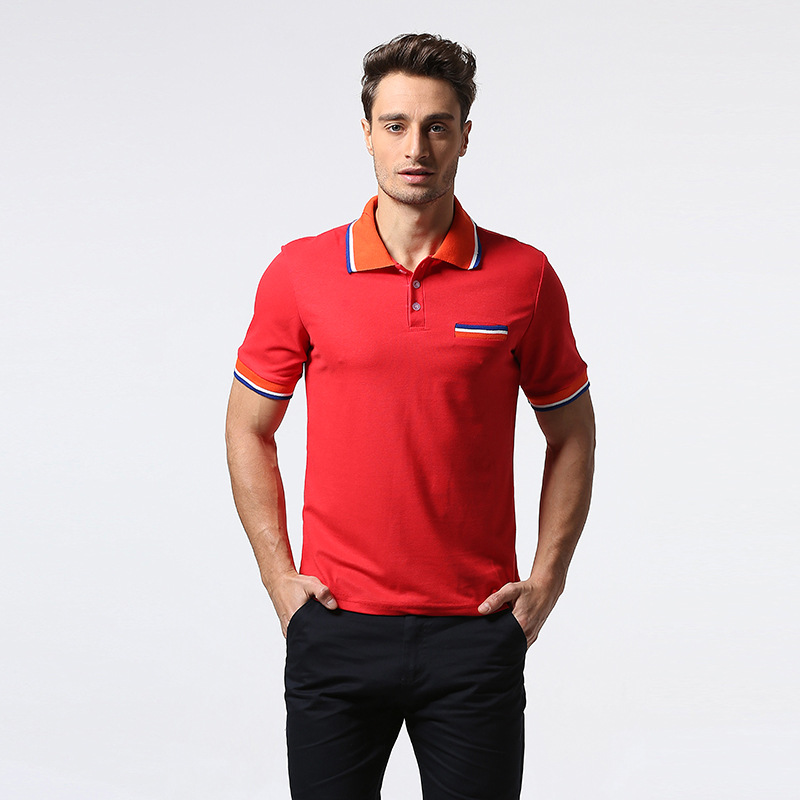 

Summer men screw bump color stripe is new code lapel leisure tight shirts with short sleeves men' clothes, Red