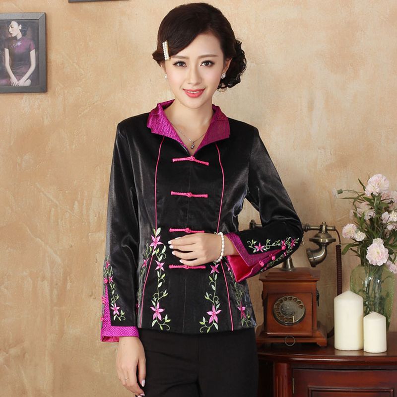 

Plus Size 4XL new Tang suit fashion improved Chinese national long-sleeved Women jacket retro embroidered jacket everyday wear, Black