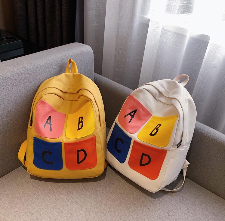 

Schoolbag Large Capacity Student Backpack Women Canvas Backpacks with Letter Girl Shoulder Bag, Black