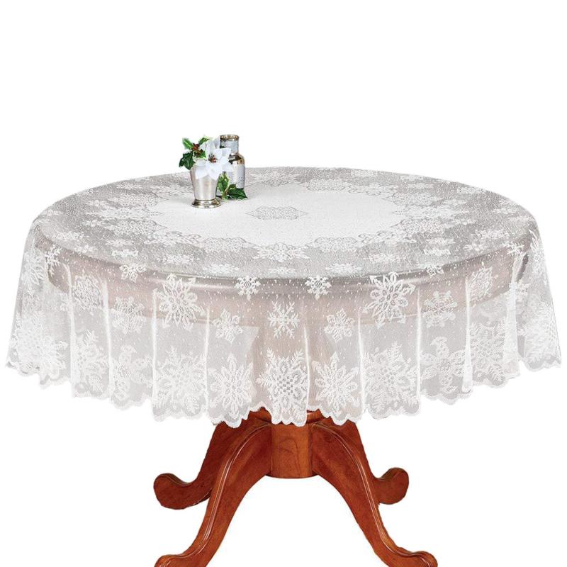 

Christmas Tablecloth White Vintage Lace Floral Table Cover for Chiristmas Wedding Household DIY Decoration Table Cover #BL3, Round