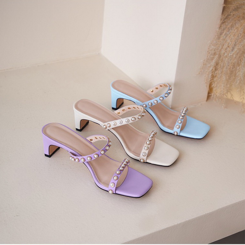 

INS fashion slippers formal dress slides beading strap summer vacation beach shoes women, Beige