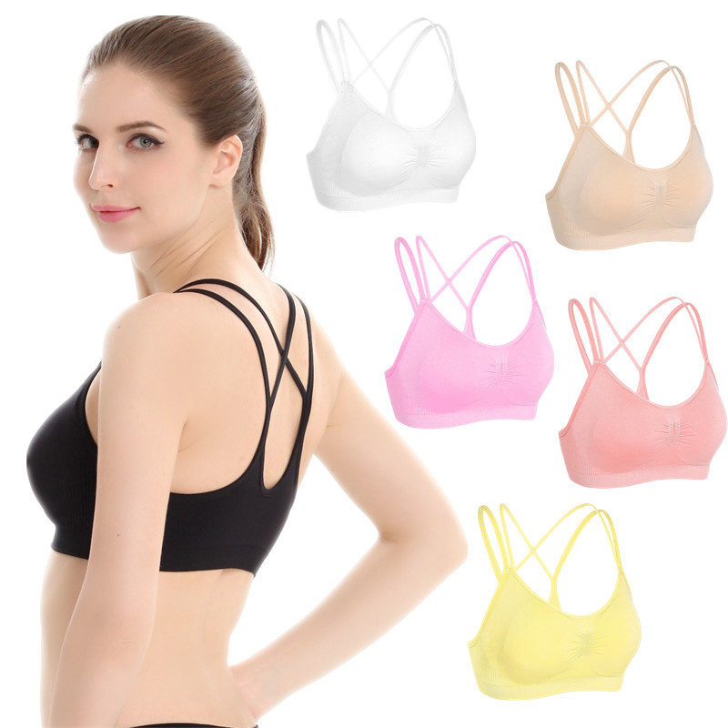 

Women Gym Fitness Tank Top Yoga Sport Bra for Running Sexy Racerback Padded Bra Cross Spaghetti Strap Halter Crop Top Brassiere, Yellow