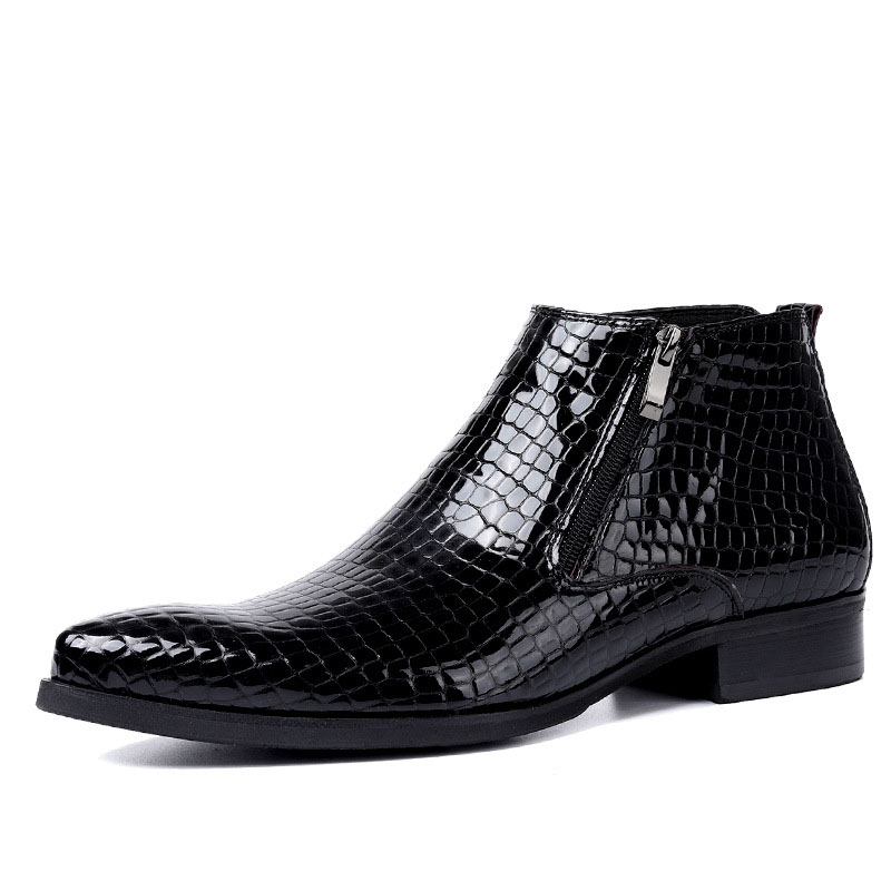 

Men Ankle Boots Genuine Cow Leather Man Winter Shoes Footwear Med Heel With Zip Black Blue Large Sizes 2020 New Fashion