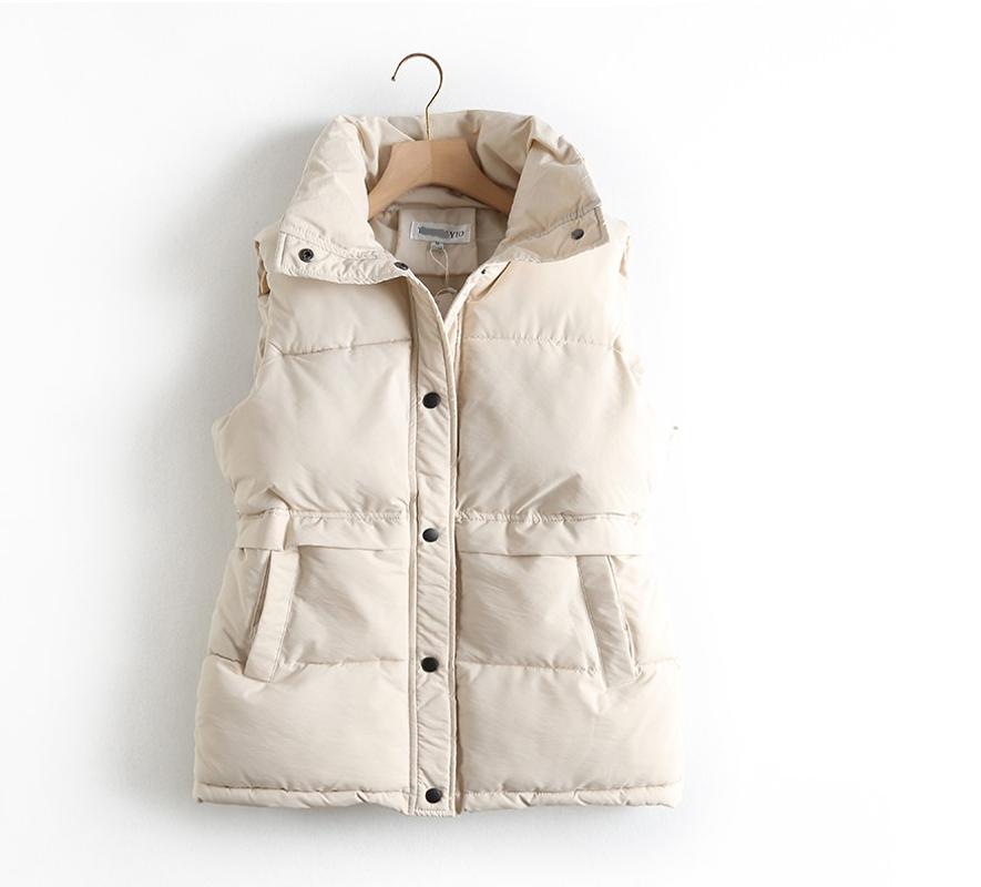 

Women's Korean Style Solid Sleeveless Winter Keep Warm Winter Vest Coat Single Women Breasted Loose Thick Fashion Vest, Beige