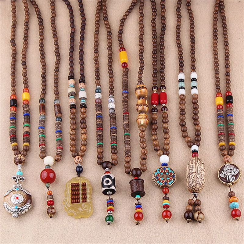 

Vintage Ethnic Style Tower Feather Elephant Wood beaded Stone Pendants & Necklaces Statement Nepal Necklace Women Men Jewelry