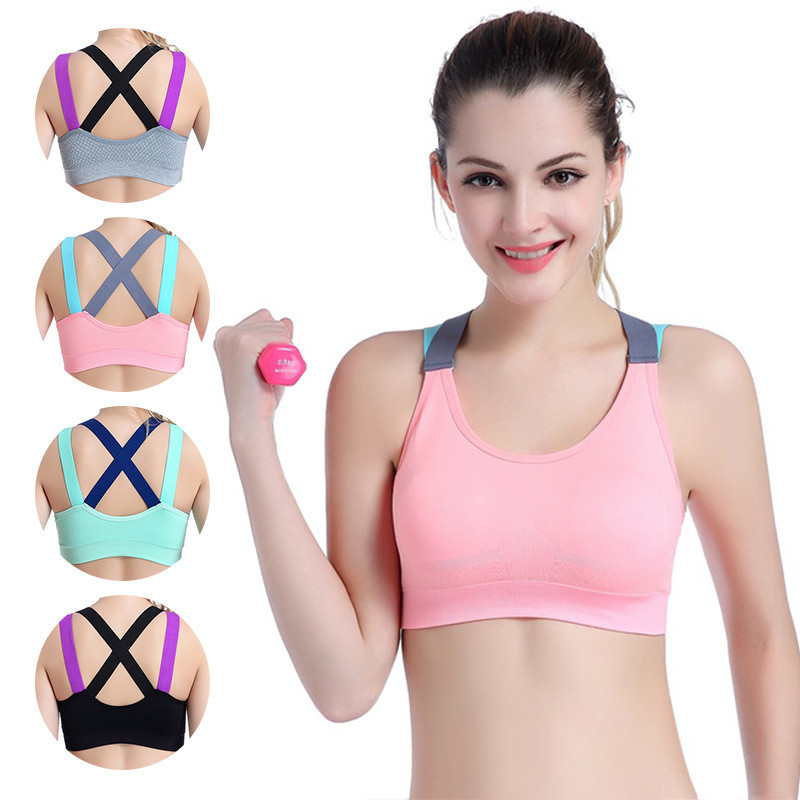 

Decompression 1PCS Sexy Sports Bra Top for Fitness Women Push Up Cross Straps Pad Underwear Female Tops Yoga Sport Underwear, Black