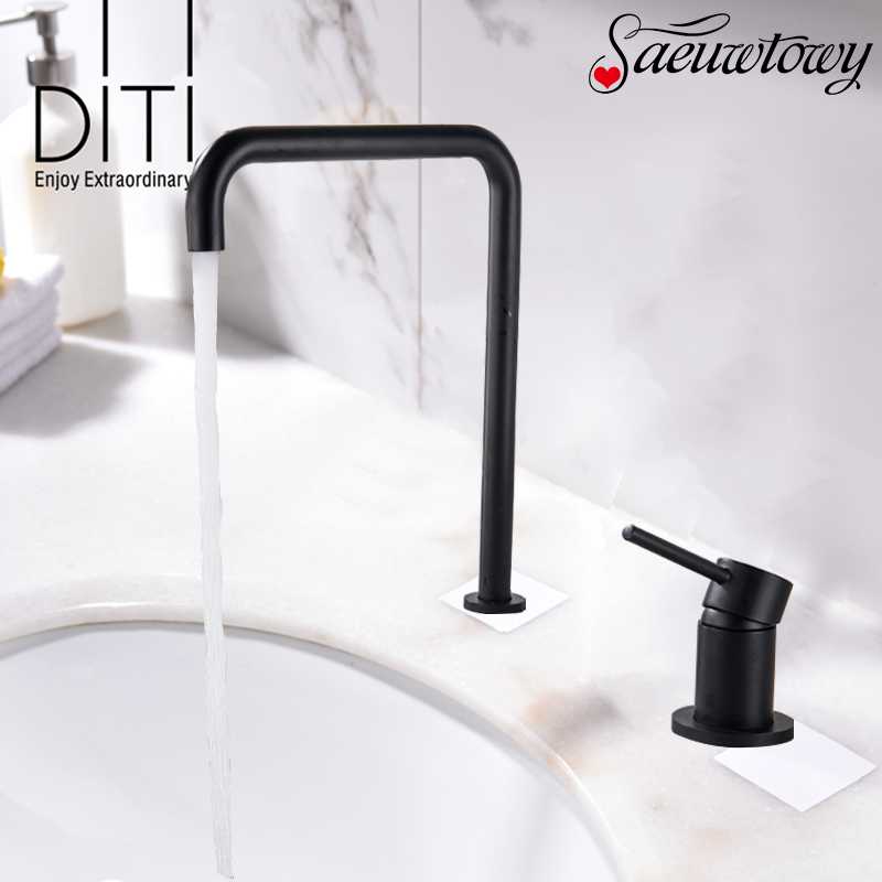 

Basin Faucet Bathroom Extra Long Tube Two Hole Rose Gold Bathroom Faucet Washbasin 360 °Rotatble Black Basin Tap