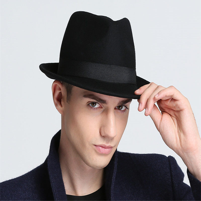 

Hot Women Men Jazz Hard Felt Bowknot Fedora Wide Brim Hat, Black