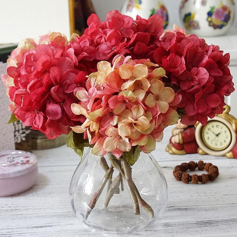 

Artificial Flowers Hydrangea Branch Home Wedding Decor Autum Flower Flower Silk Decoration High Quality Room Party Plastic Q5Q7