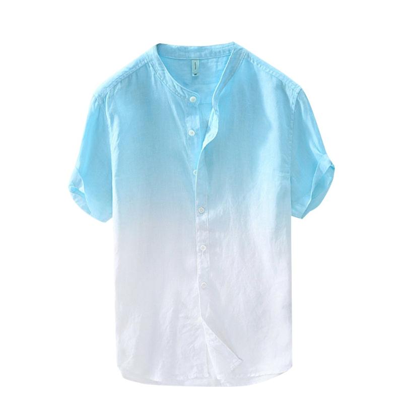 

New design Summer Plus Size Casual Men Shirts Men's Cool And Thin Breathable Collar Hanging Dyed Gradient Cotton Shirt, Blue