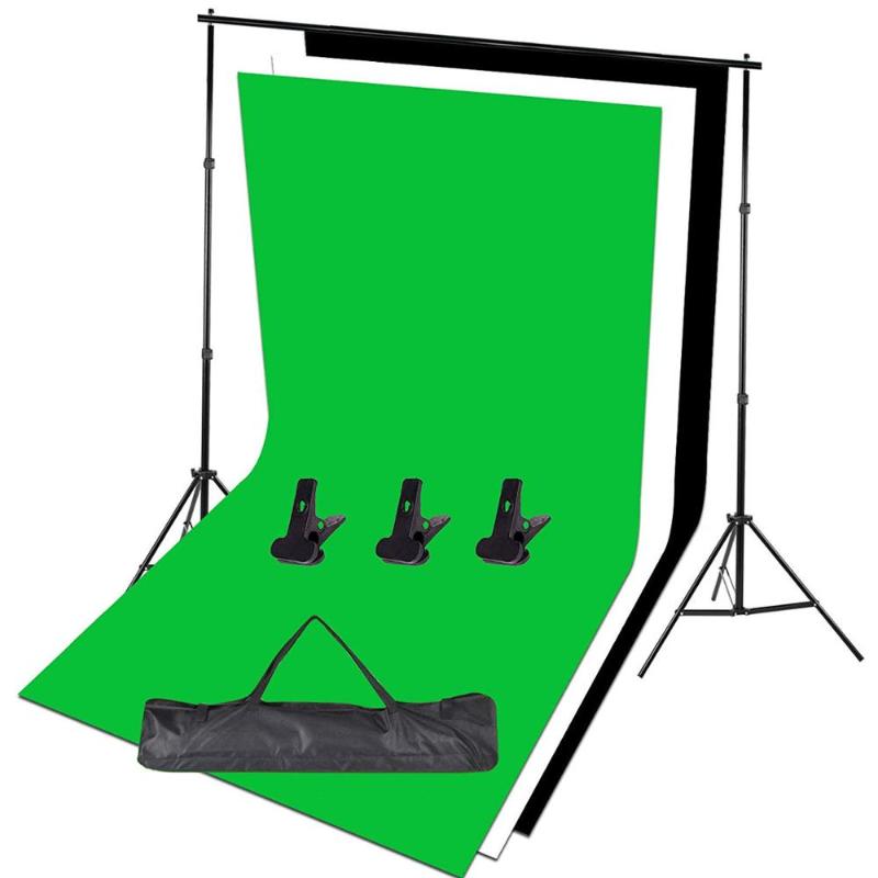 

ZUOCHEN Photo Studio Black White Green Backdrop Chroma Key Screen 2m Background Stand Kit For Indoor Photography Portrait Video