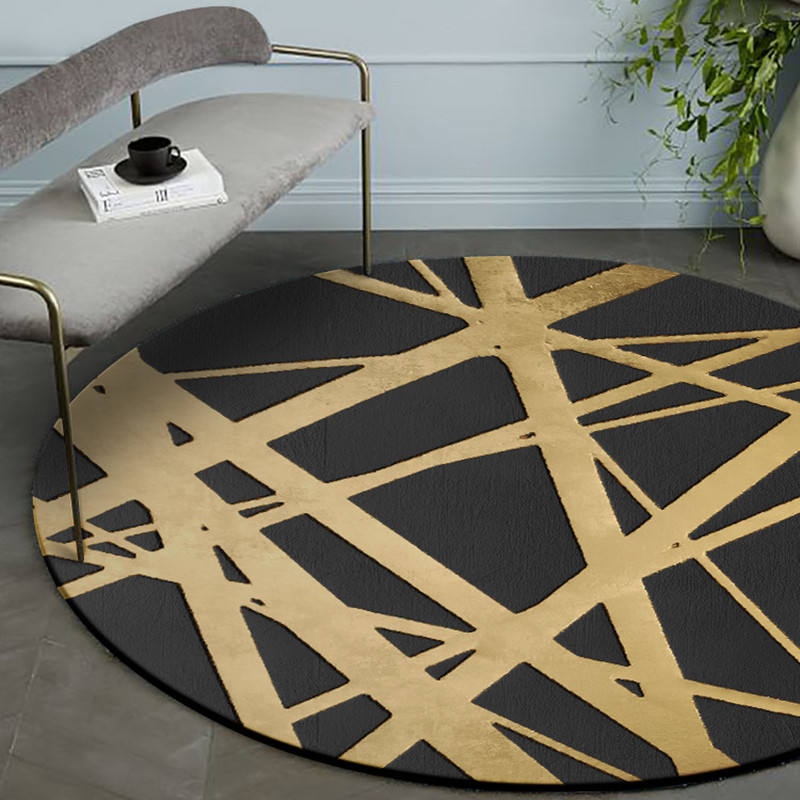 

Luxury 3D Round Carpets Nordic style Pattern Rug Fashion Design Living Room Bedroom Area Rugs Doormat Golden black Carpet